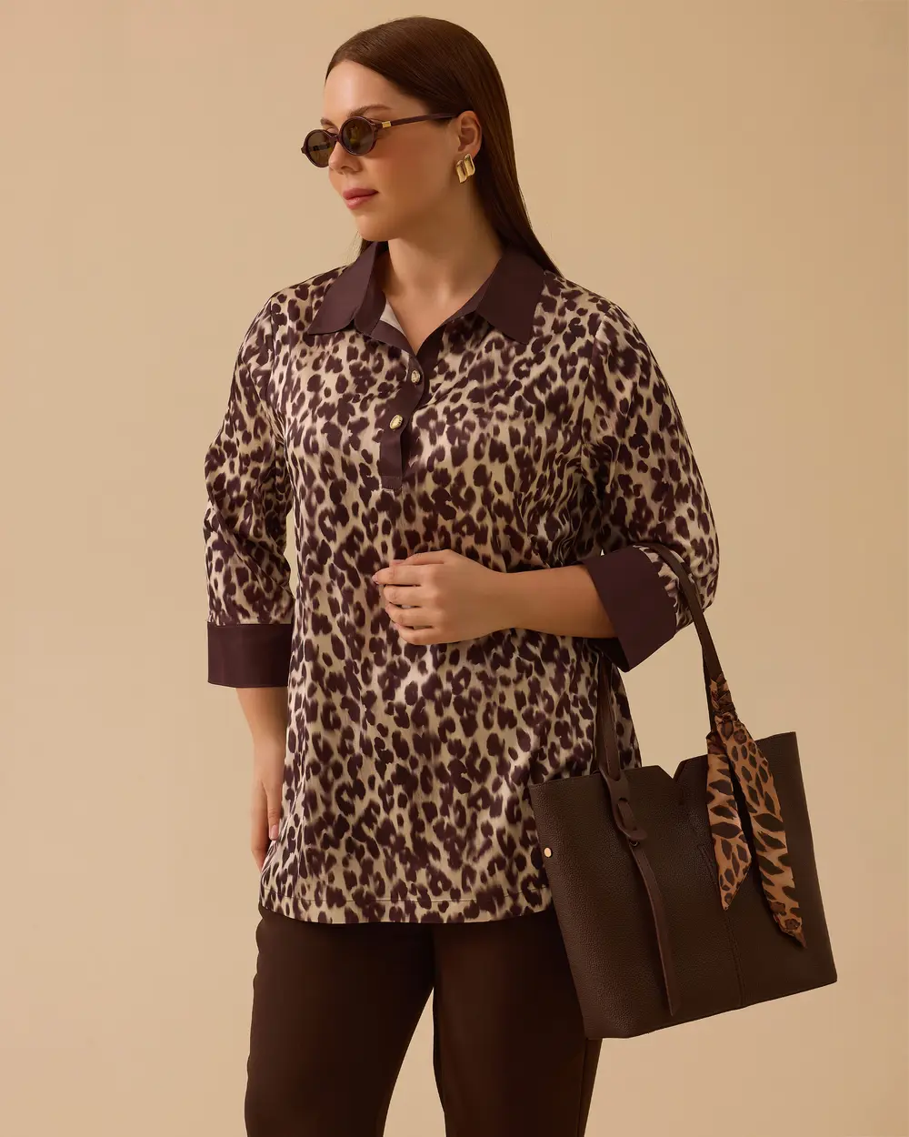 Büyük Beden Leopar Desenli Saten Tunik