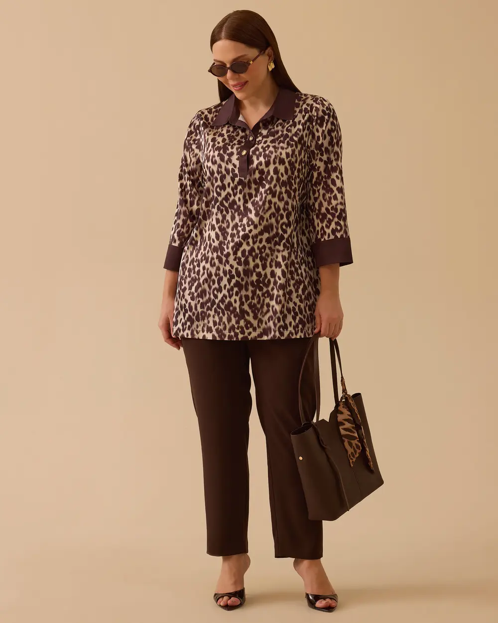 Büyük Beden Leopar Desenli Saten Tunik