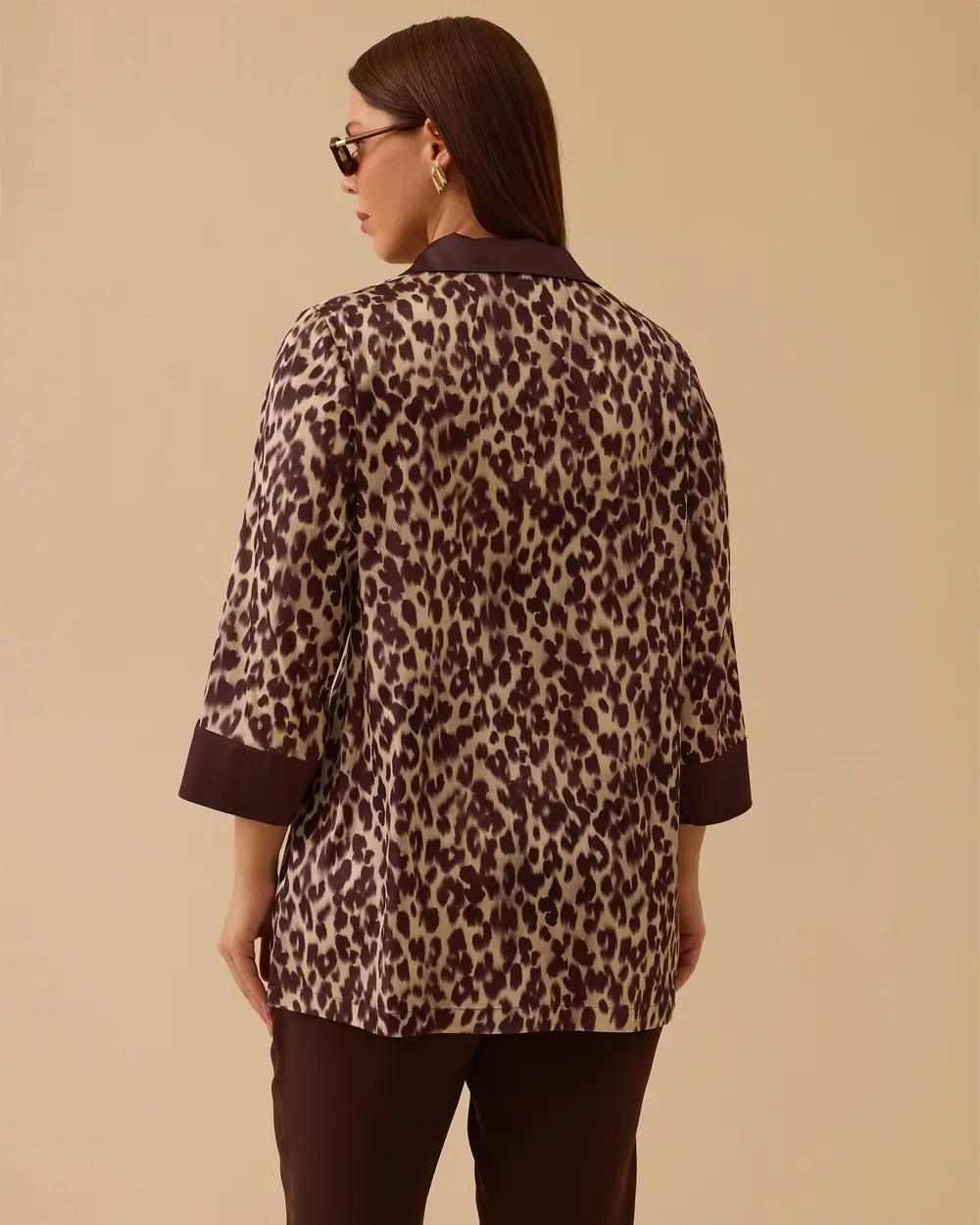 Büyük Beden Leopar Desenli Saten Tunik