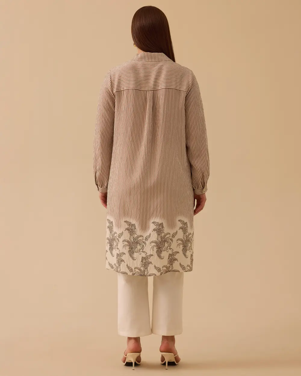 Büyük Beden Etek Ucu Desenli Çizgili Tunik