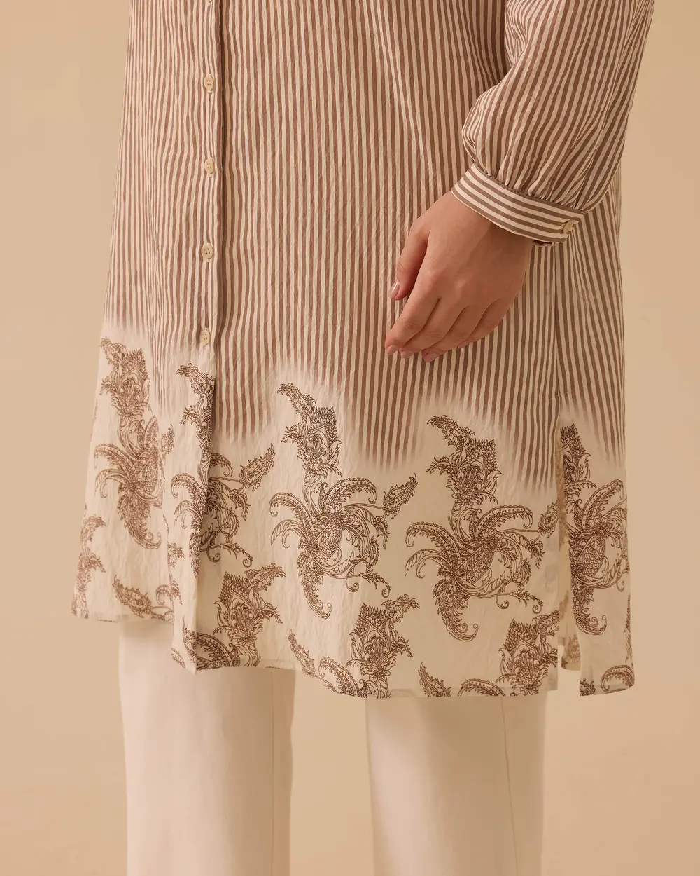 Büyük Beden Etek Ucu Desenli Çizgili Tunik