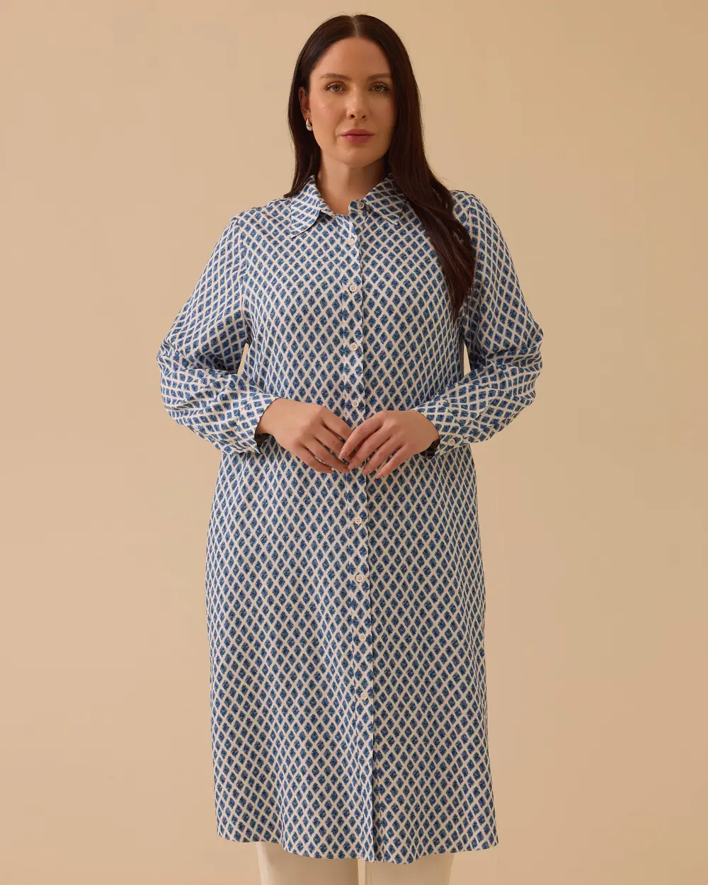 Büyük Beden Desenli Cepli Tunik