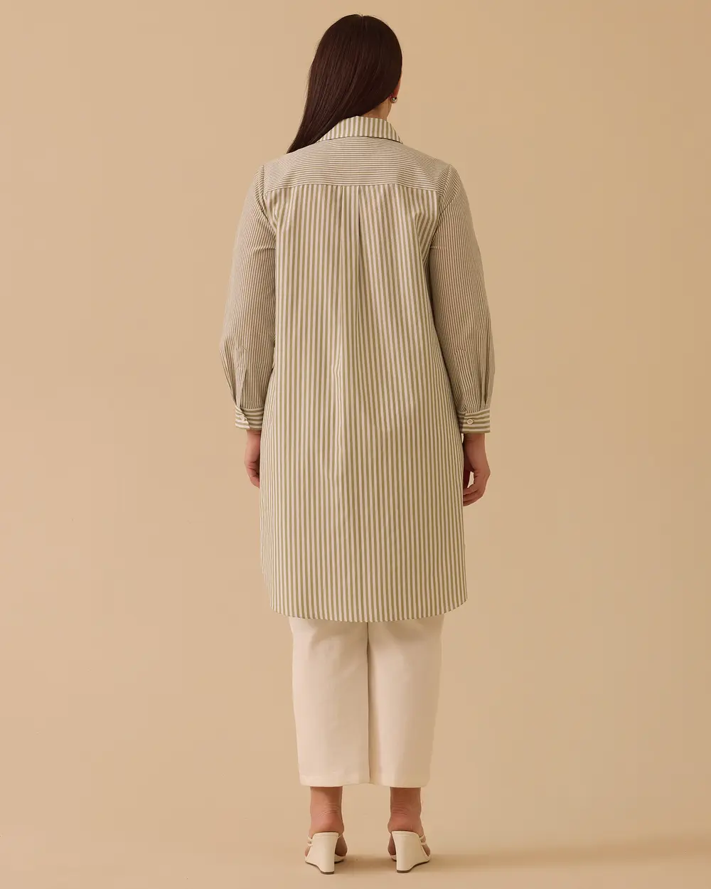 Büyük Beden Çizgili Cep Detaylı Tunik