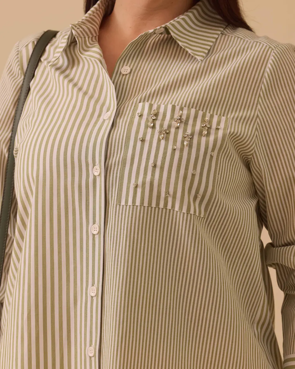 Büyük Beden Çizgili Cep Detaylı Tunik