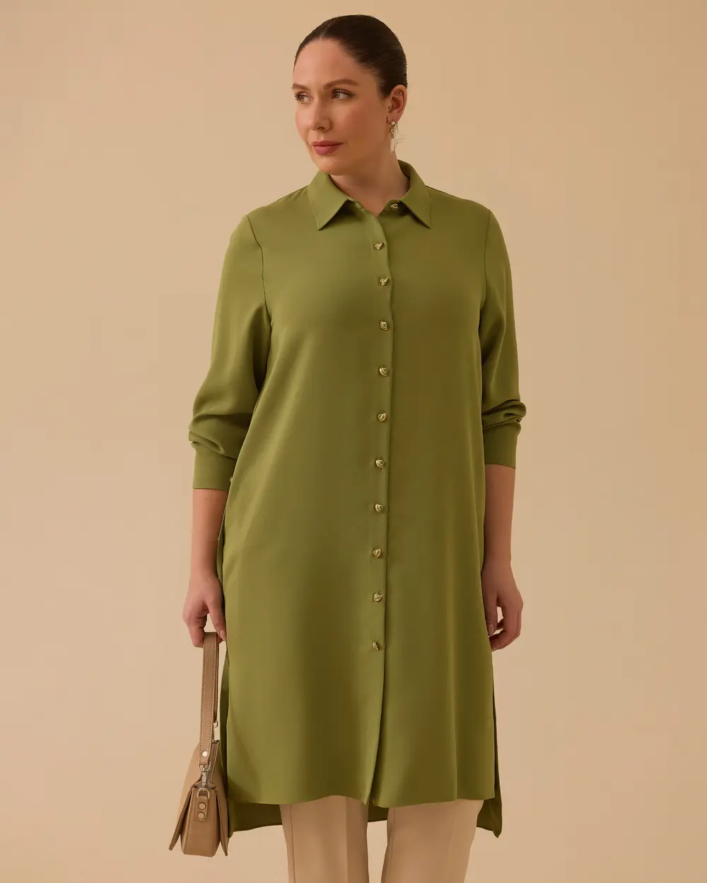 Büyük Beden Düğmeli Basic Tunik