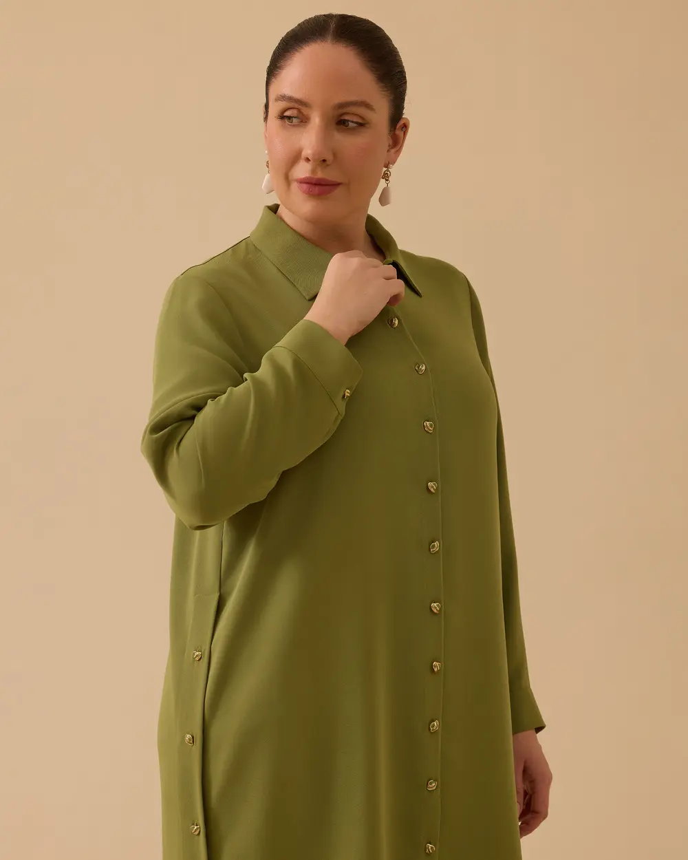 Büyük Beden Düğmeli Basic Tunik