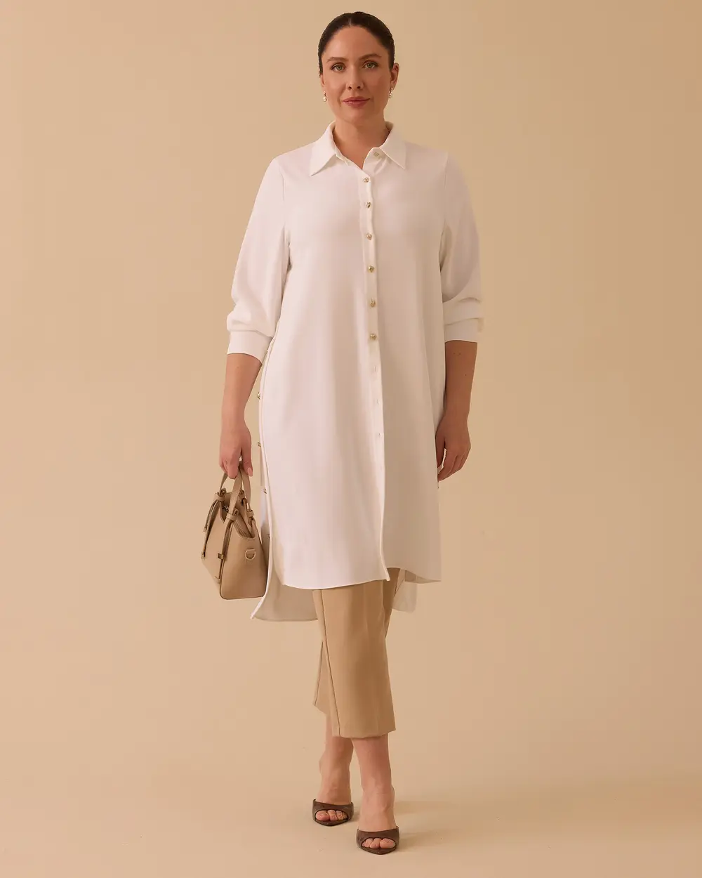 Büyük Beden Düğmeli Basic Tunik