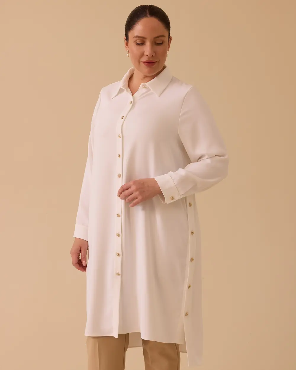 Büyük Beden Düğmeli Basic Tunik