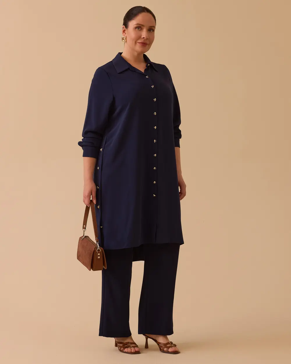 Büyük Beden Düğmeli Basic Tunik