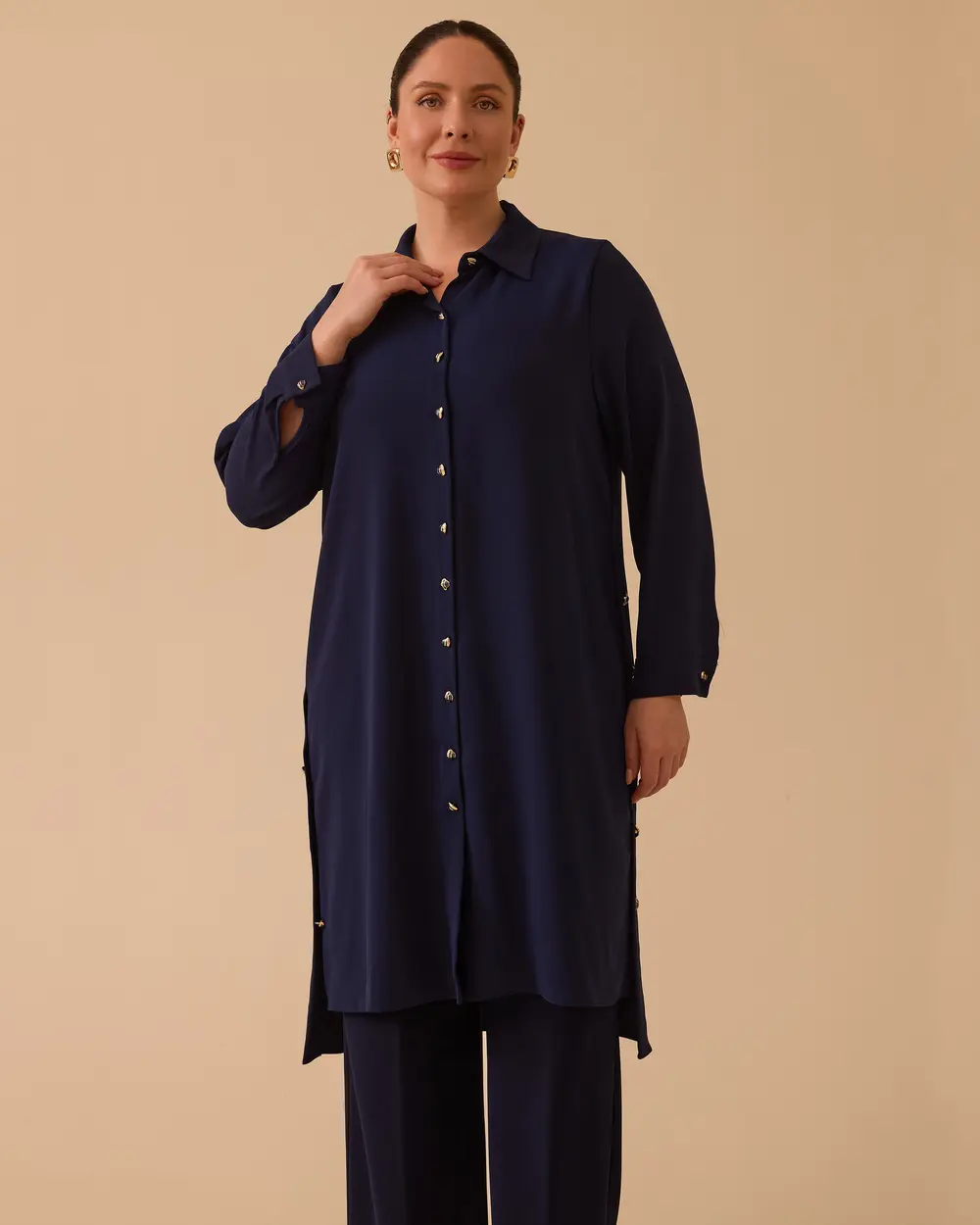 Büyük Beden Düğmeli Basic Tunik