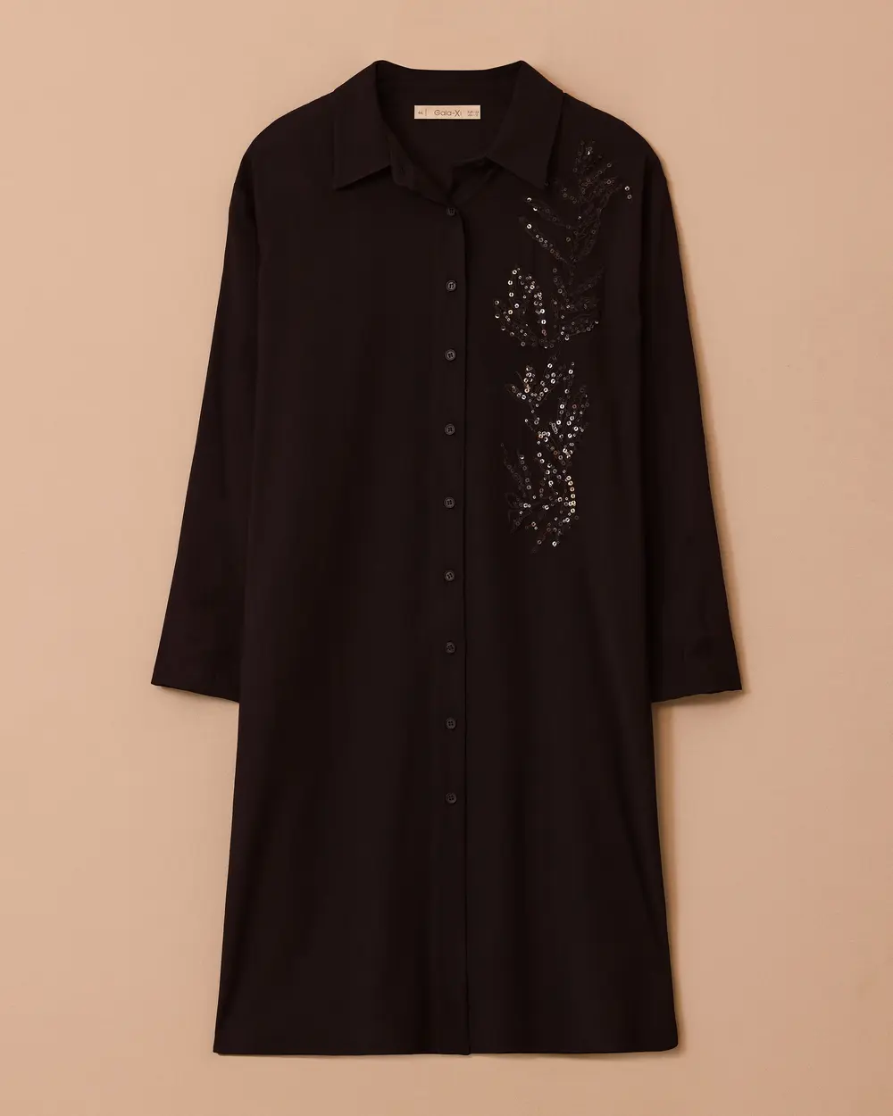 Plus-Size Tunic with Sequin Details and Buttons
