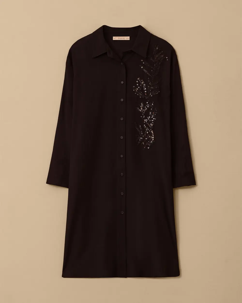 Plus-Size Tunic with Sequin Details and Buttons