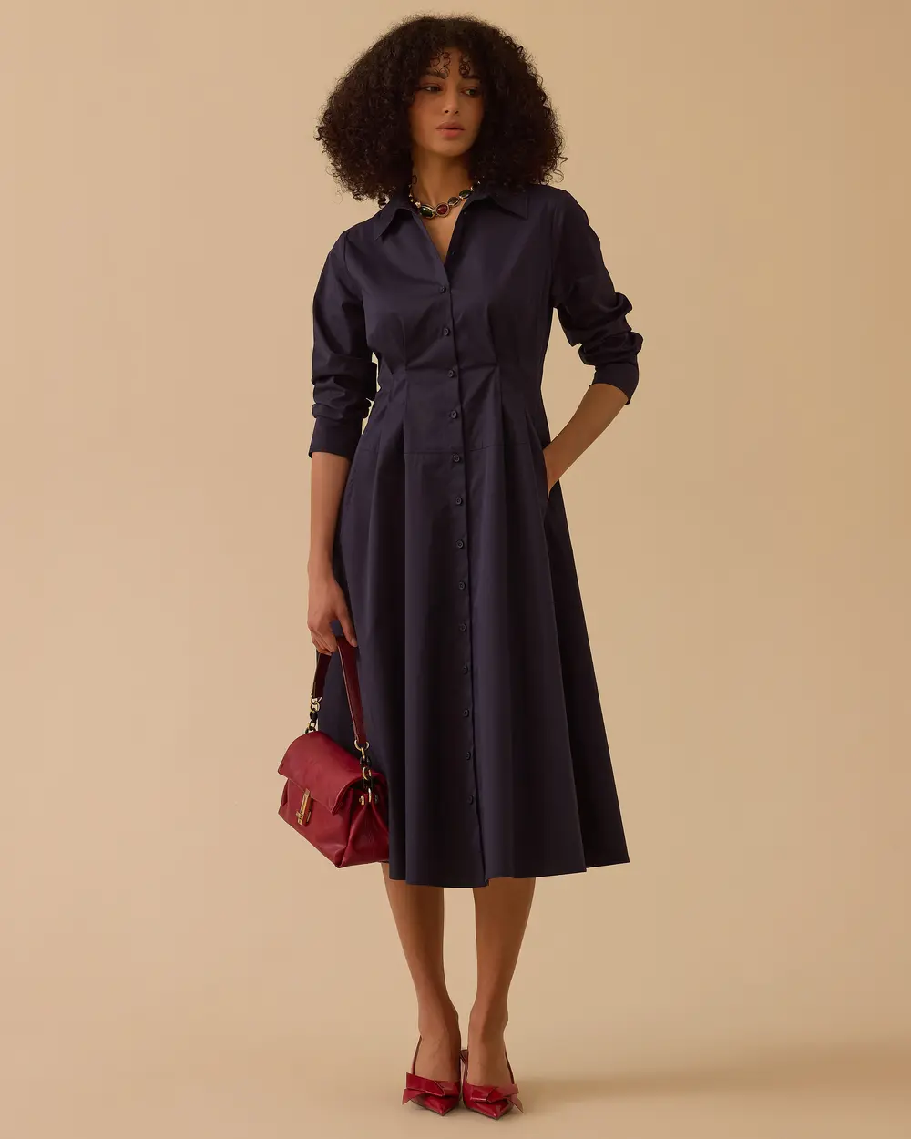 Pile Detaylı Cepli Elbise