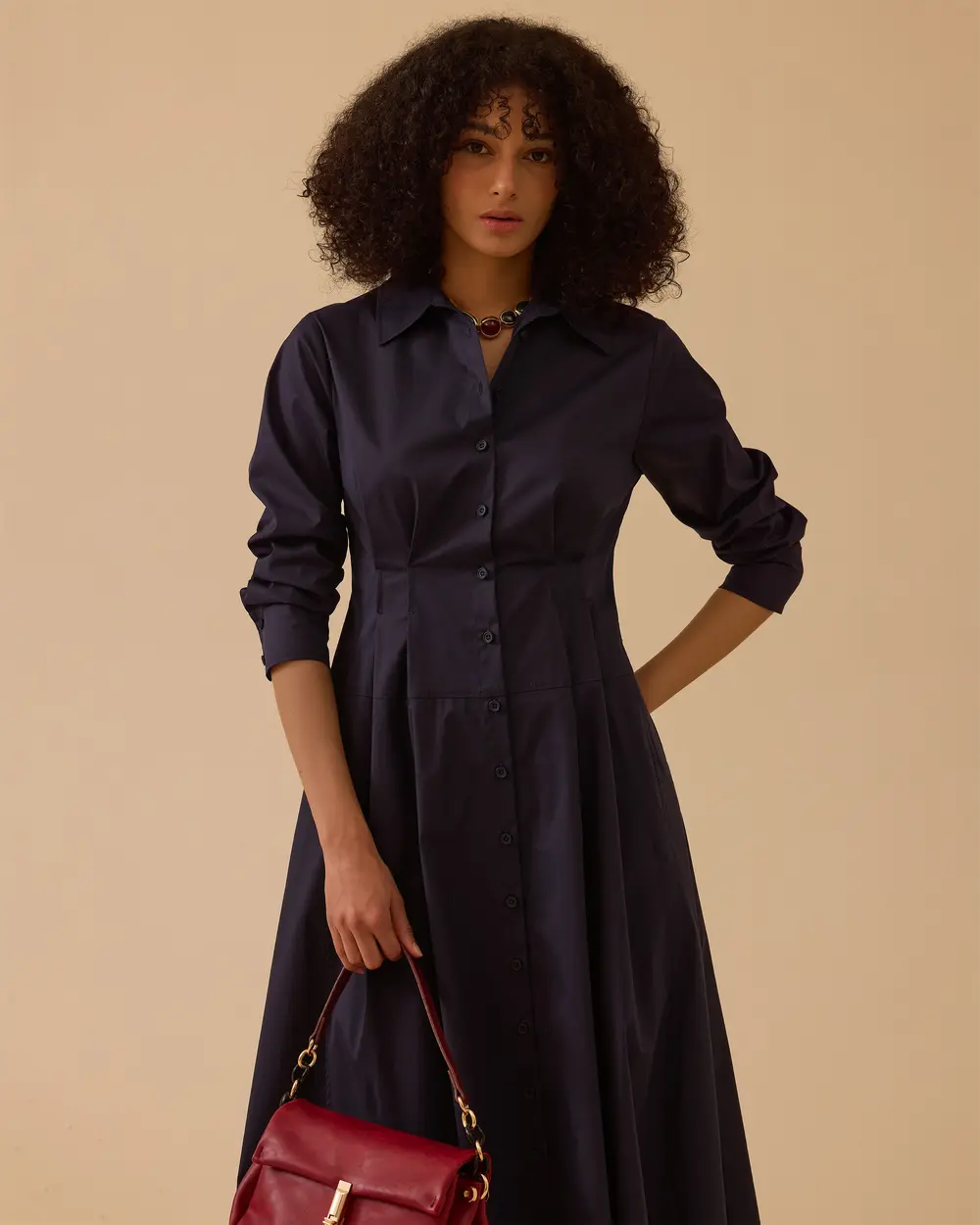 Pile Detaylı Cepli Elbise