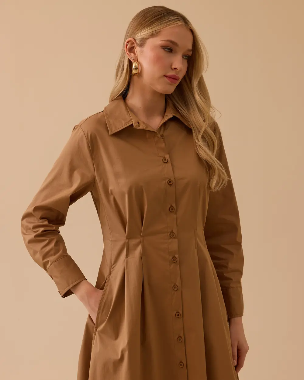 Pile Detaylı Cepli Elbise