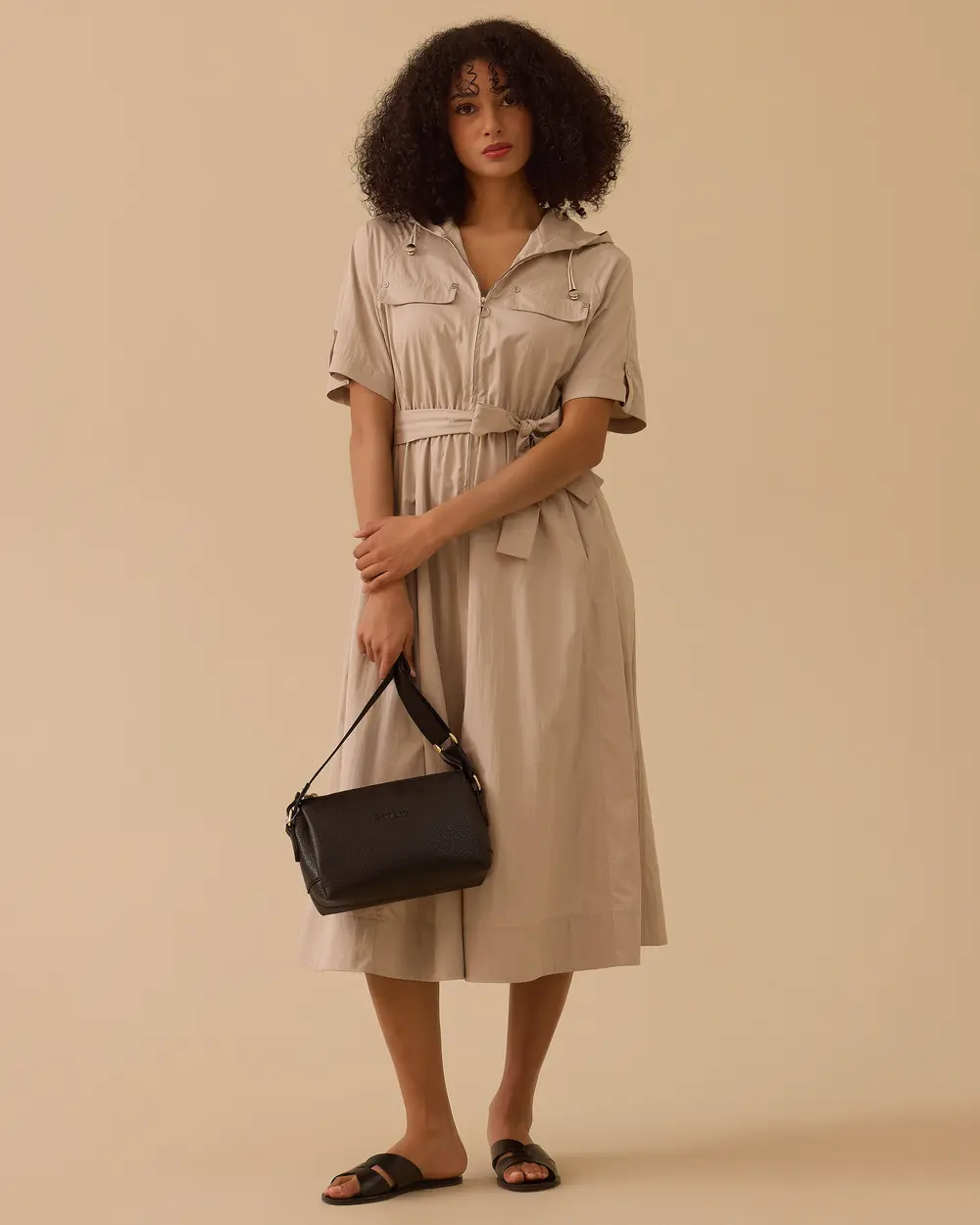 Kapüşonlu Kuşaklı Paraşüt Elbise