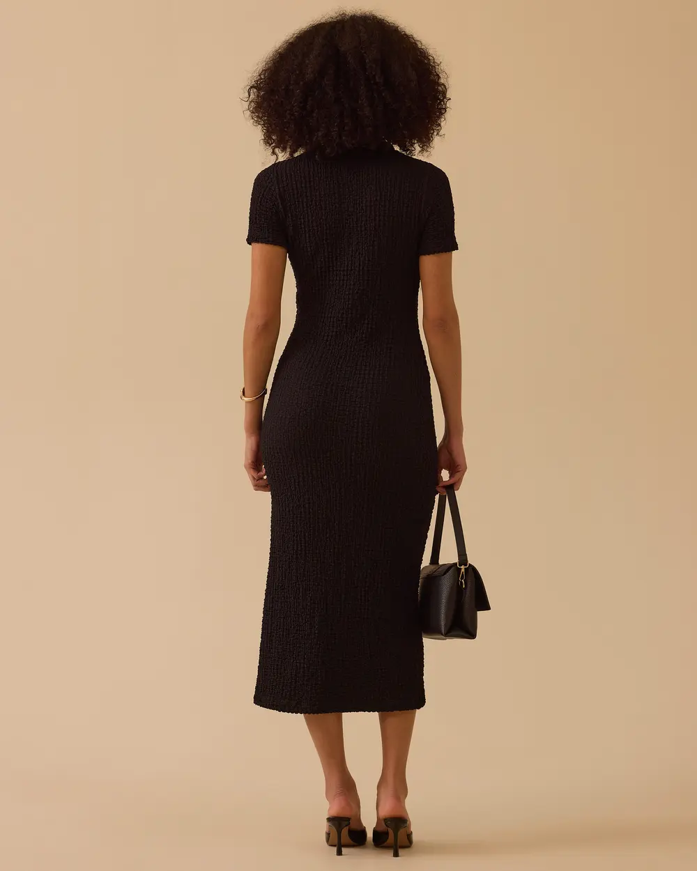 Düğmeli Dar Form Gofre Elbise