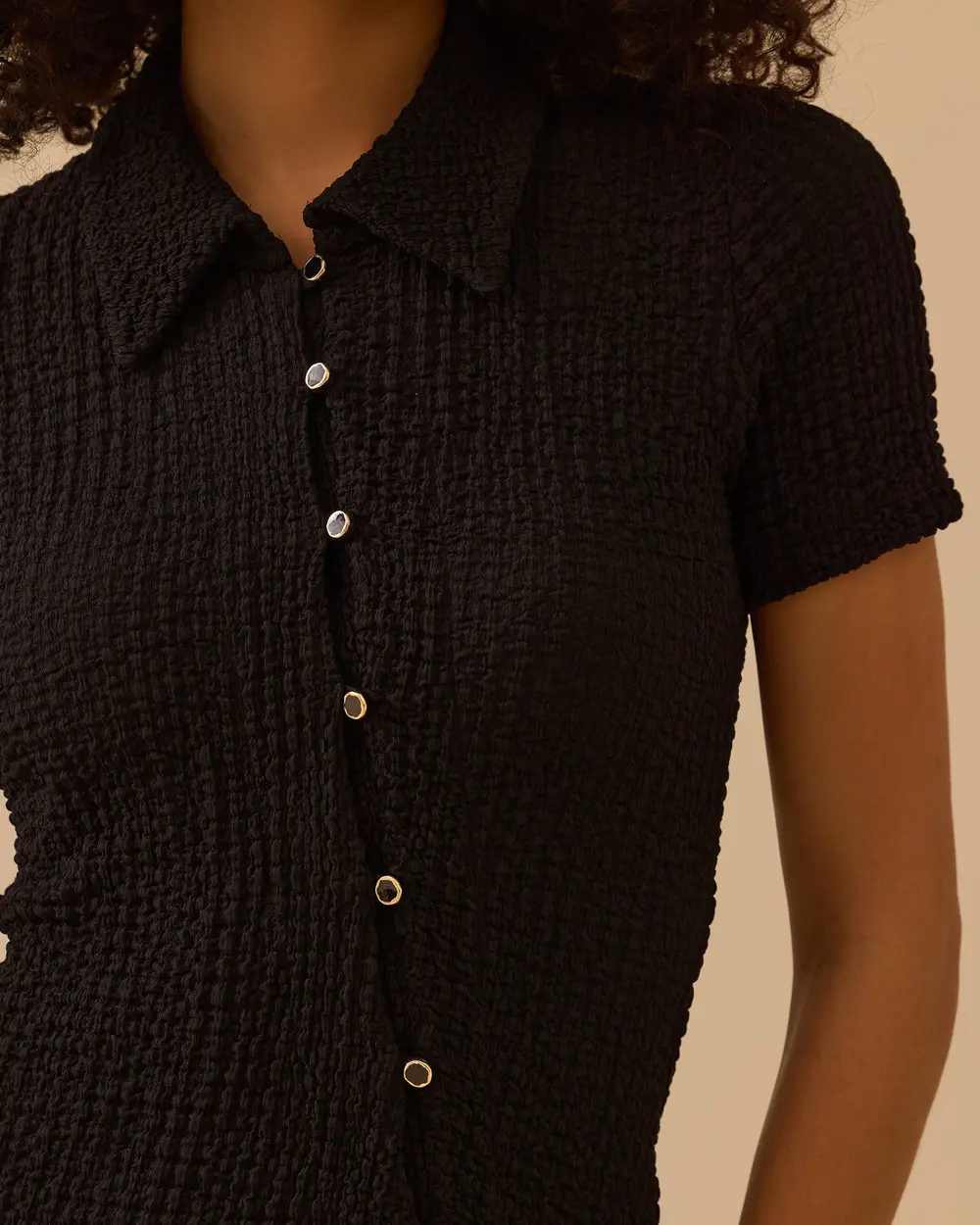 Düğmeli Dar Form Gofre Elbise