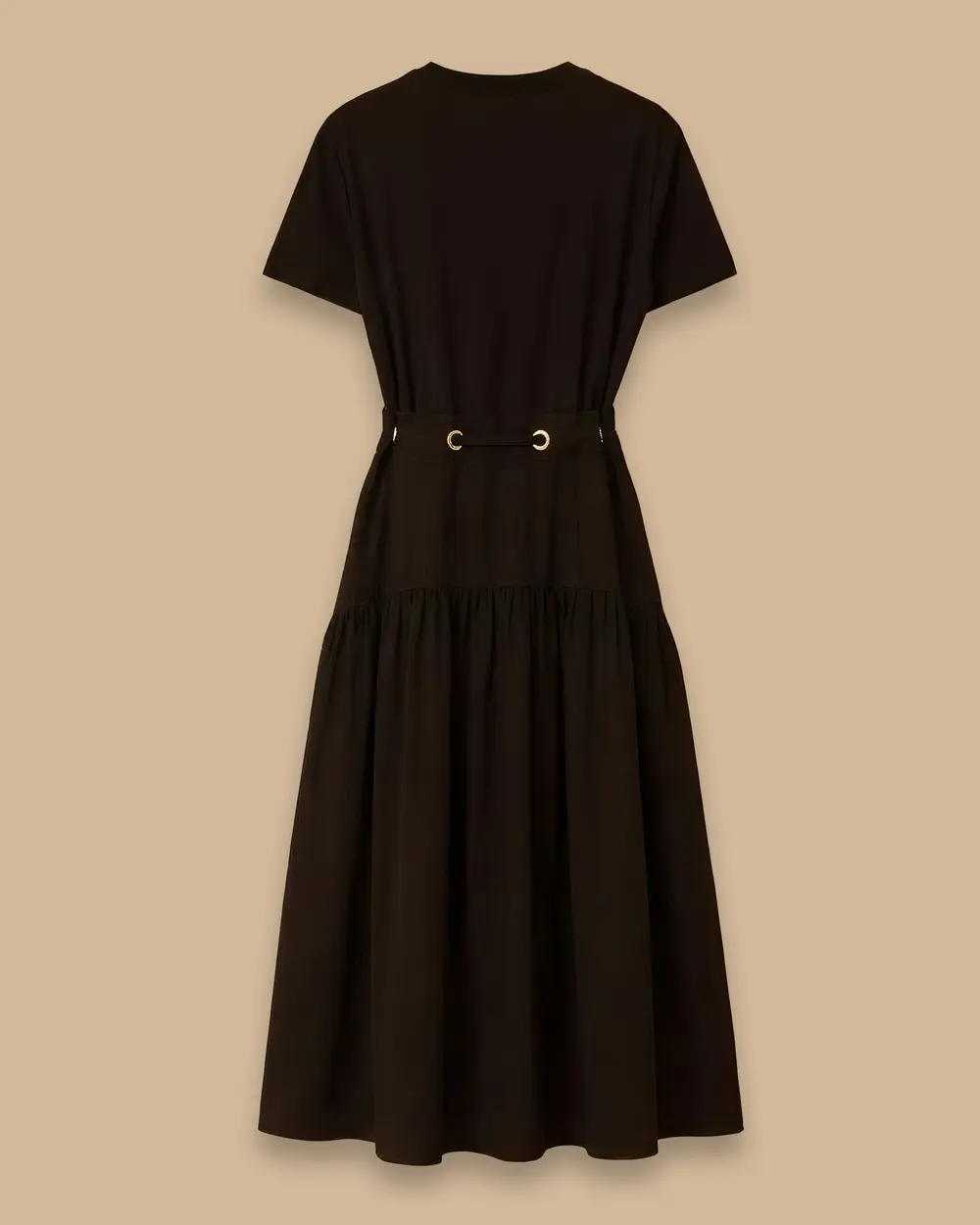 Çift Kumaşlı Bel Bağcıklı Elbise