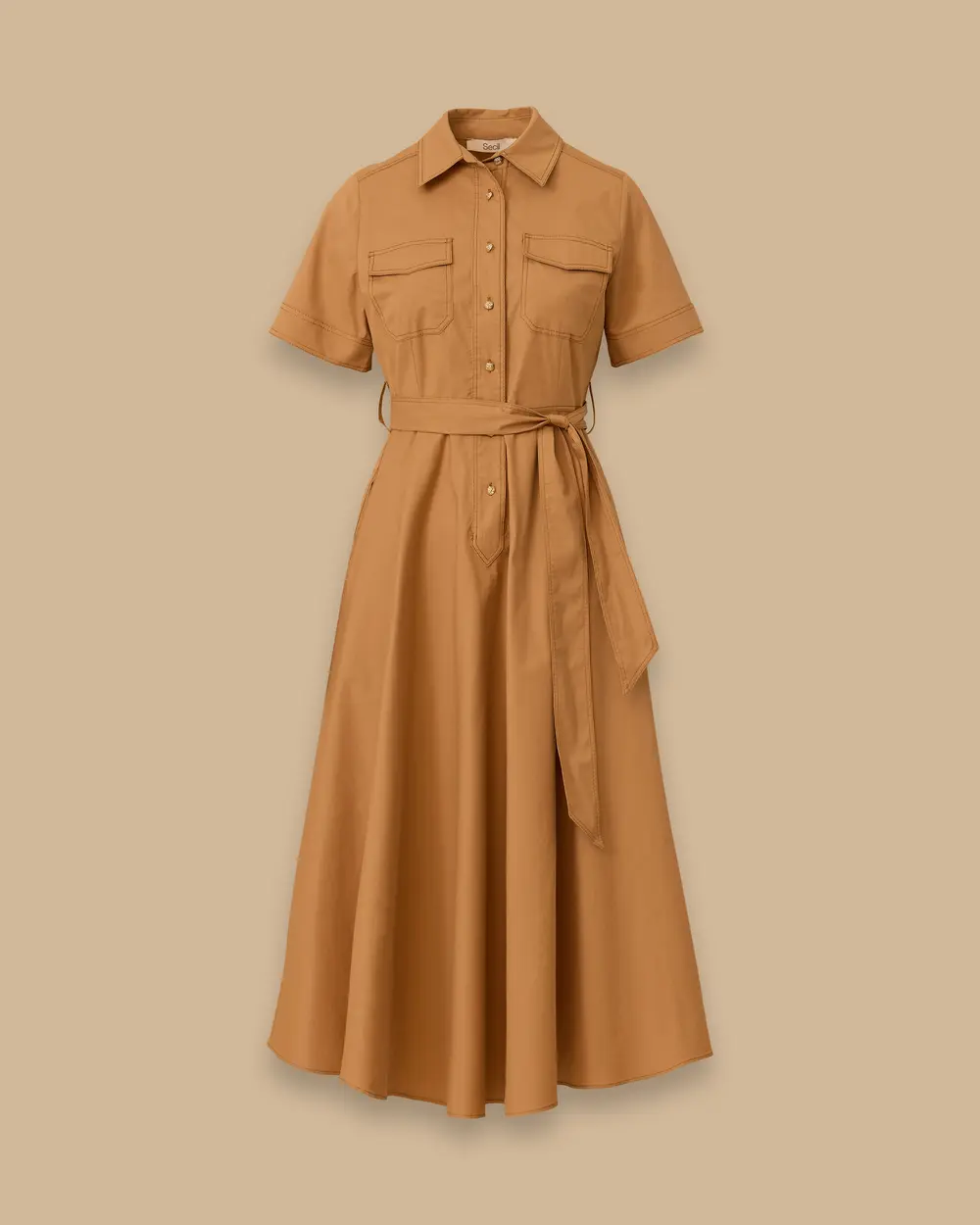 Kuşaklı Cepli Kısa Kollu Elbise