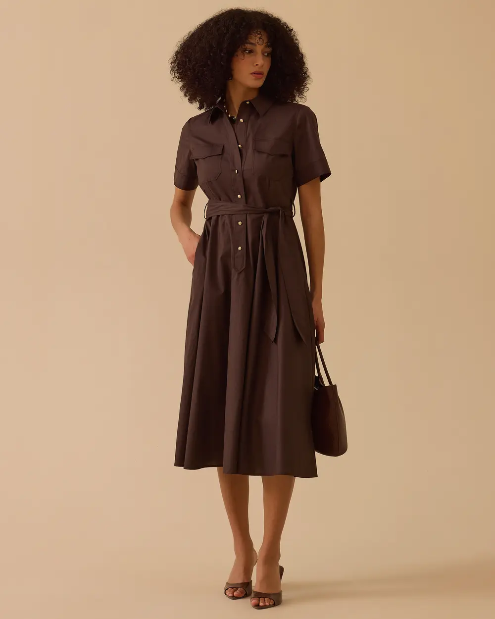 Kuşaklı Cepli Kısa Kollu Elbise