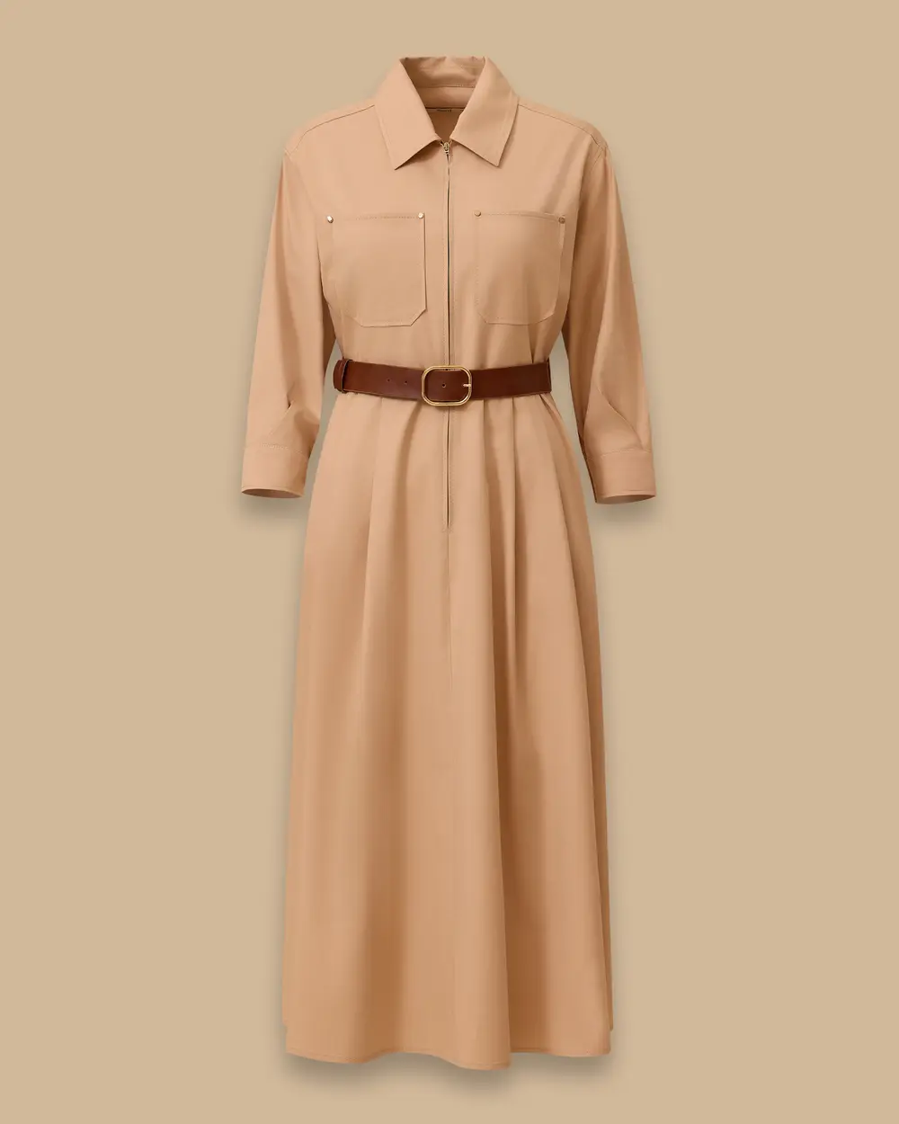 Fermuarlı Pile Detaylı Kemerli Elbise