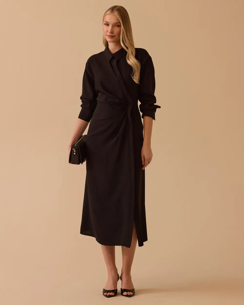 Gömlek Yaka Drapeli Elbise