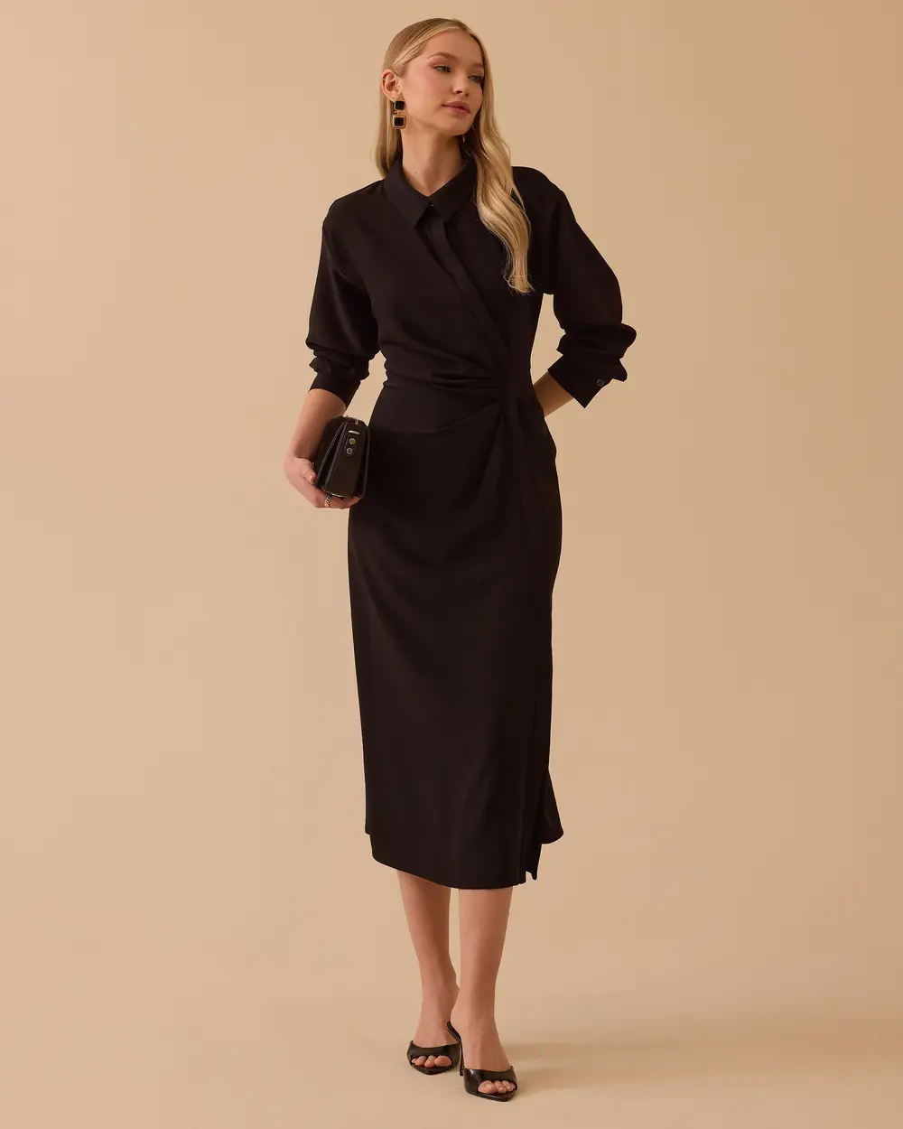 Gömlek Yaka Drapeli Elbise