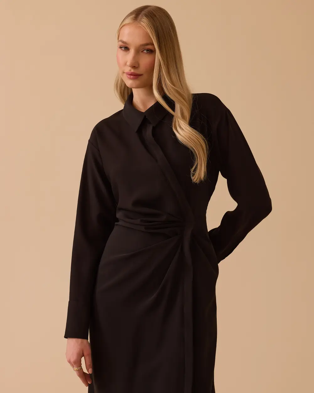 Gömlek Yaka Drapeli Elbise