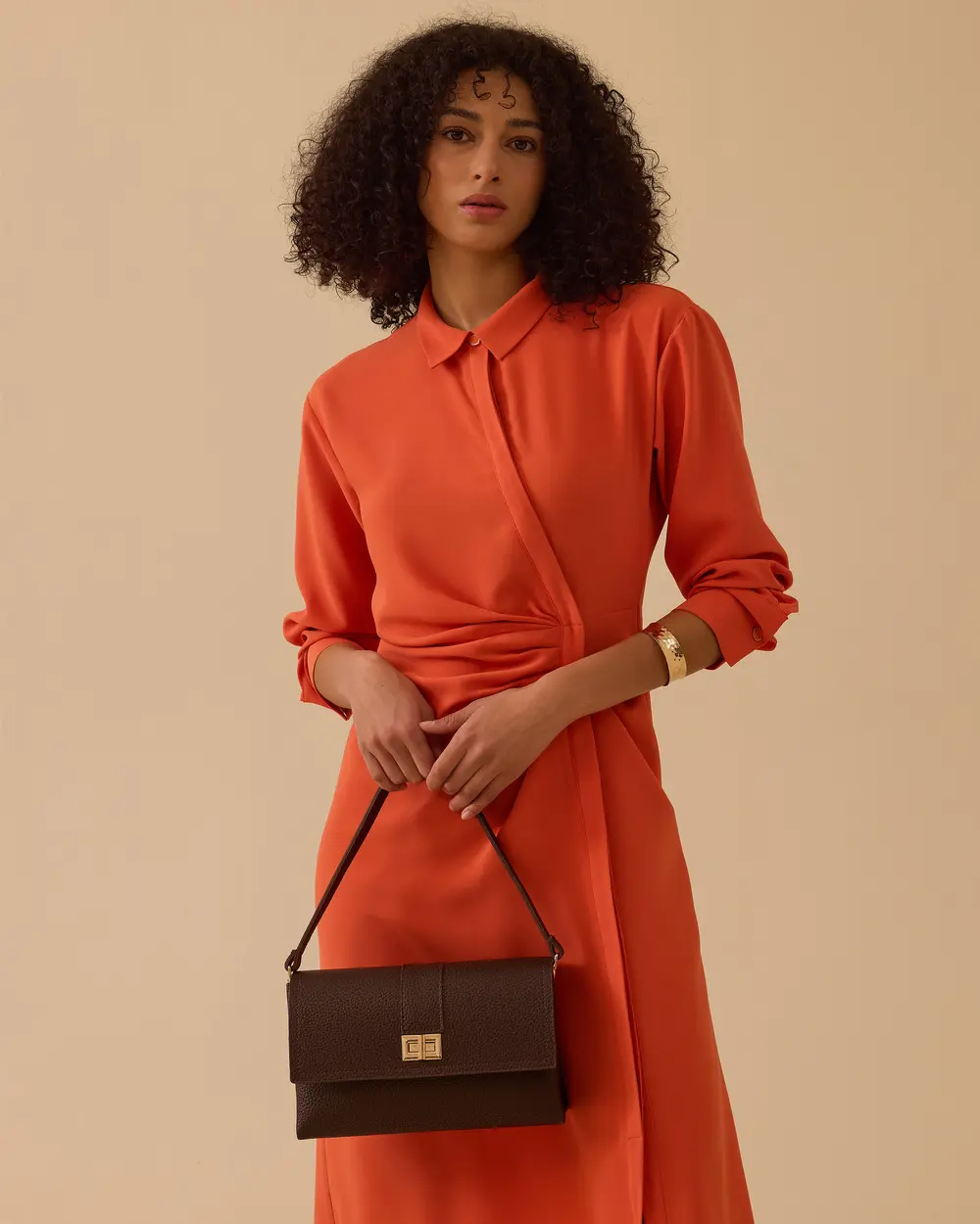 Gömlek Yaka Drapeli Elbise