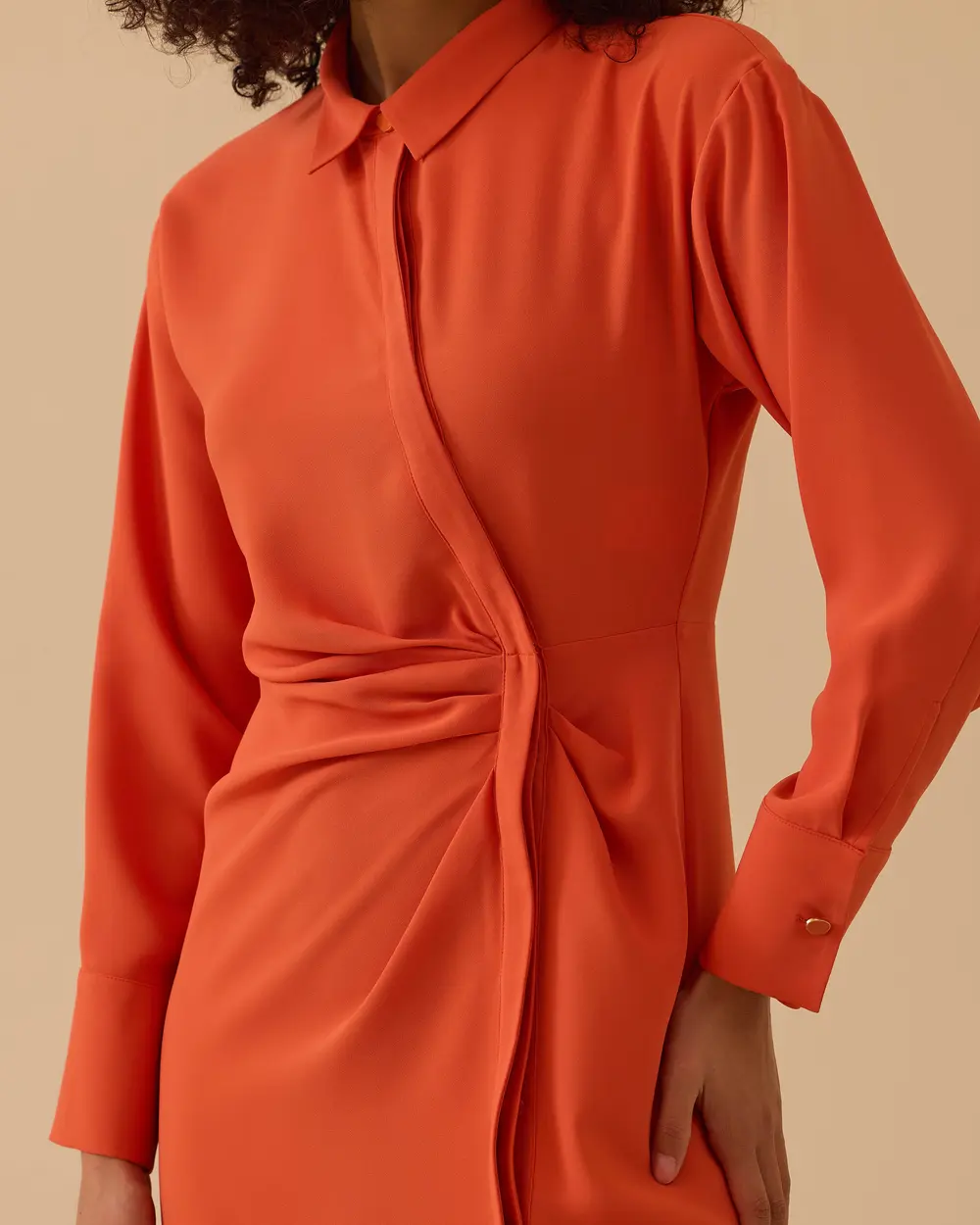 Gömlek Yaka Drapeli Elbise