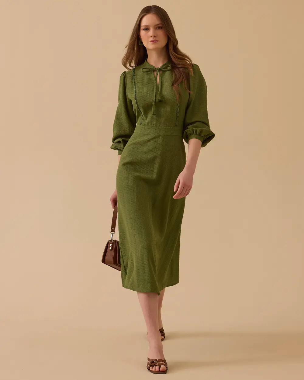 Desenli Bağlama Detaylı Elbise