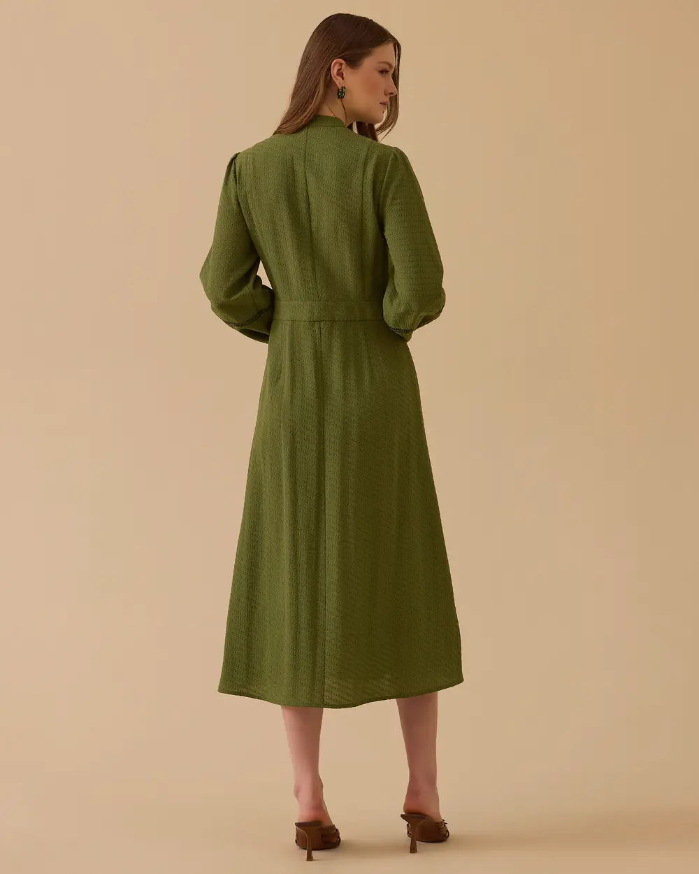 Desenli Bağlama Detaylı Elbise