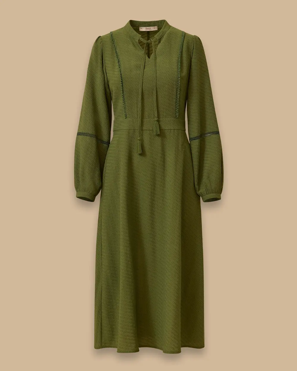 Desenli Bağlama Detaylı Elbise