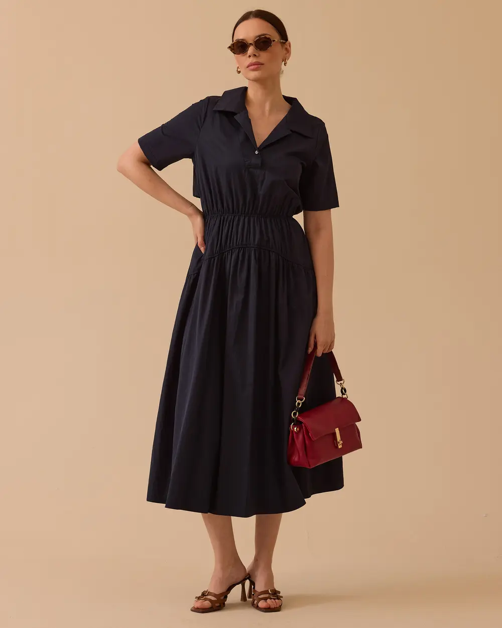 Polo Yaka Elastik Bel Elbise