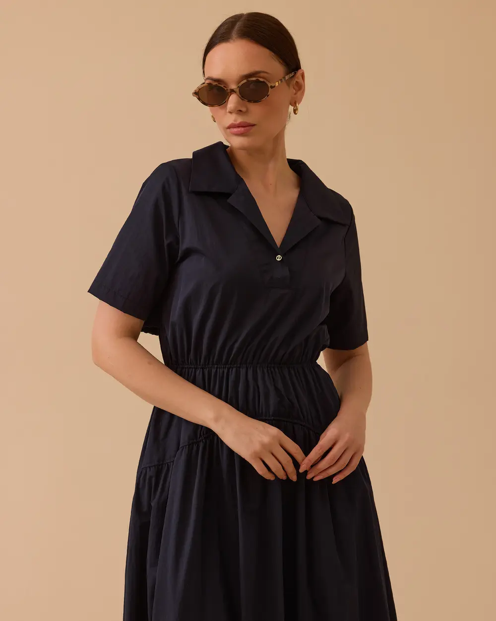 Polo Yaka Elastik Bel Elbise