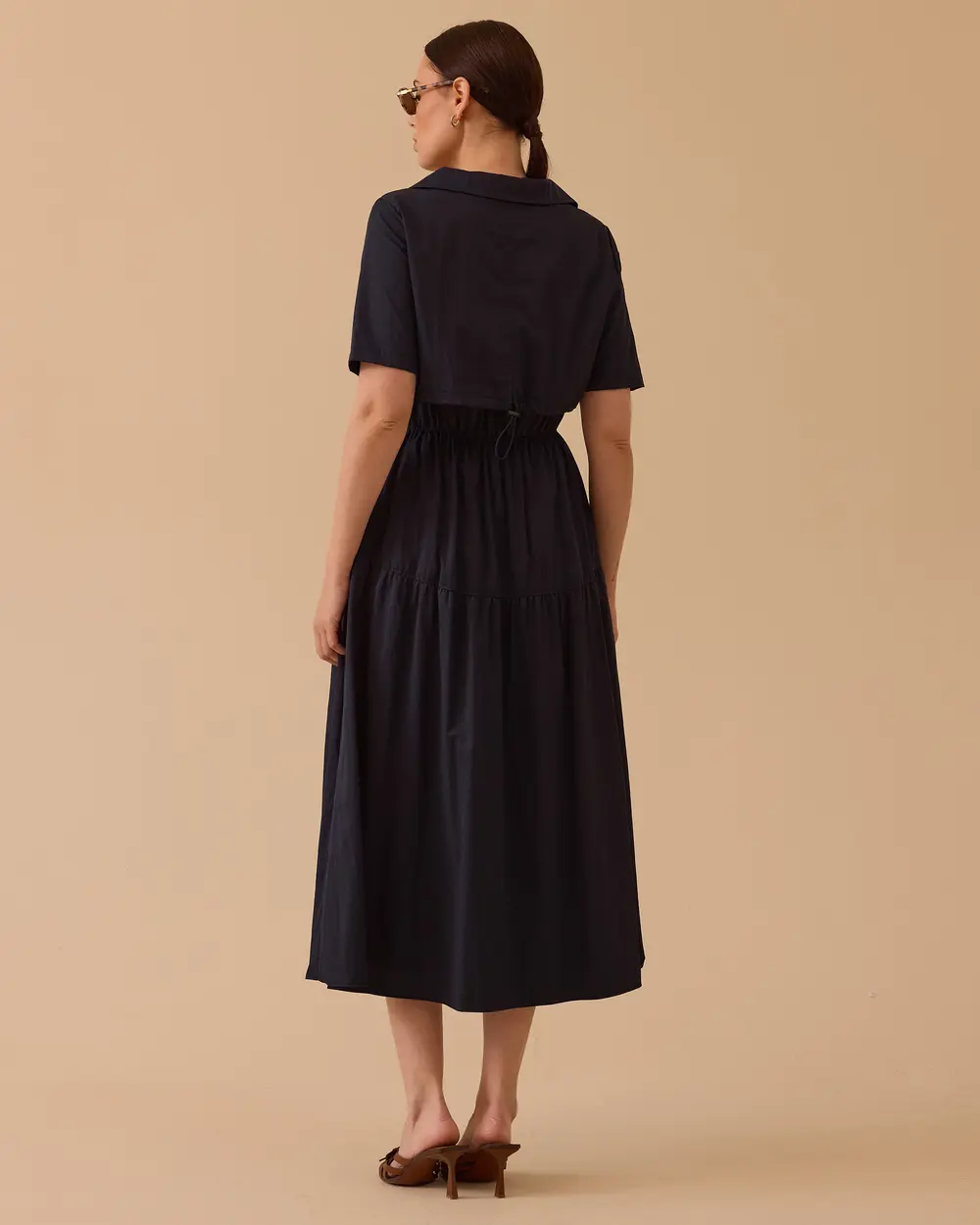 Polo Yaka Elastik Bel Elbise