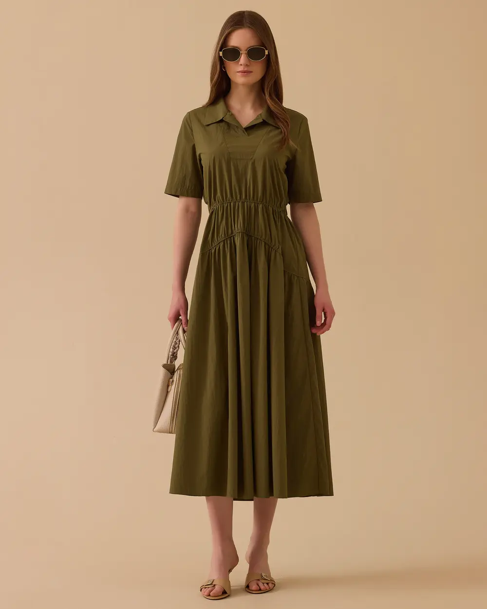 Polo Yaka Elastik Bel Elbise