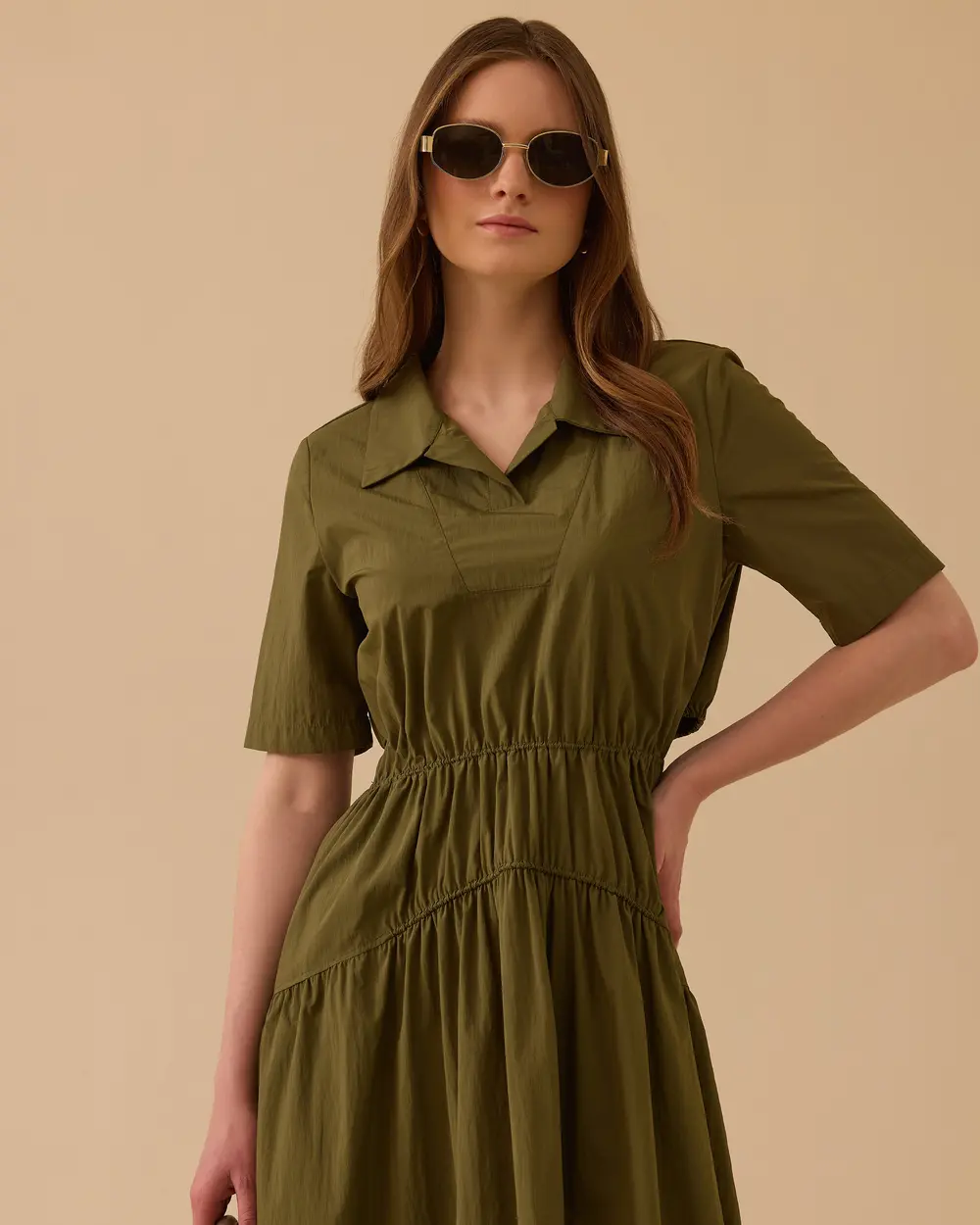 Polo Yaka Elastik Bel Elbise