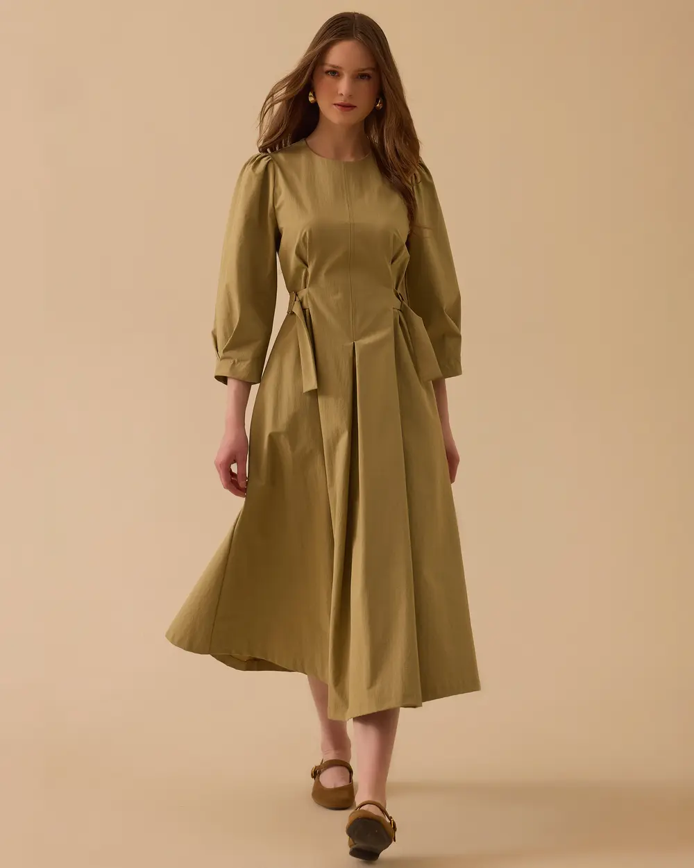 Bel Ayarlamalı Midi Elbise