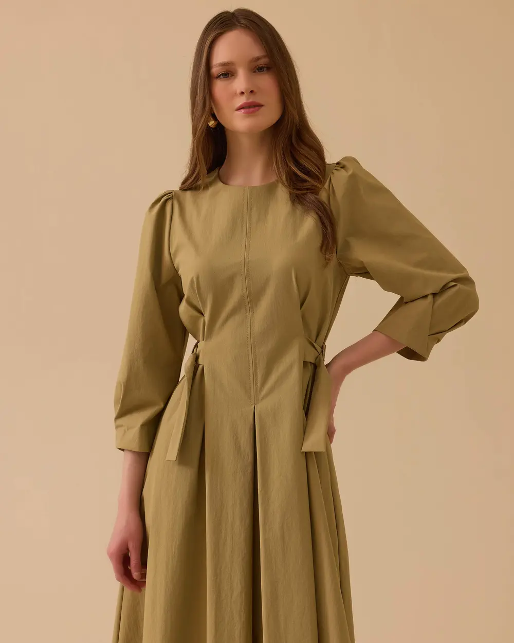 Bel Ayarlamalı Midi Elbise