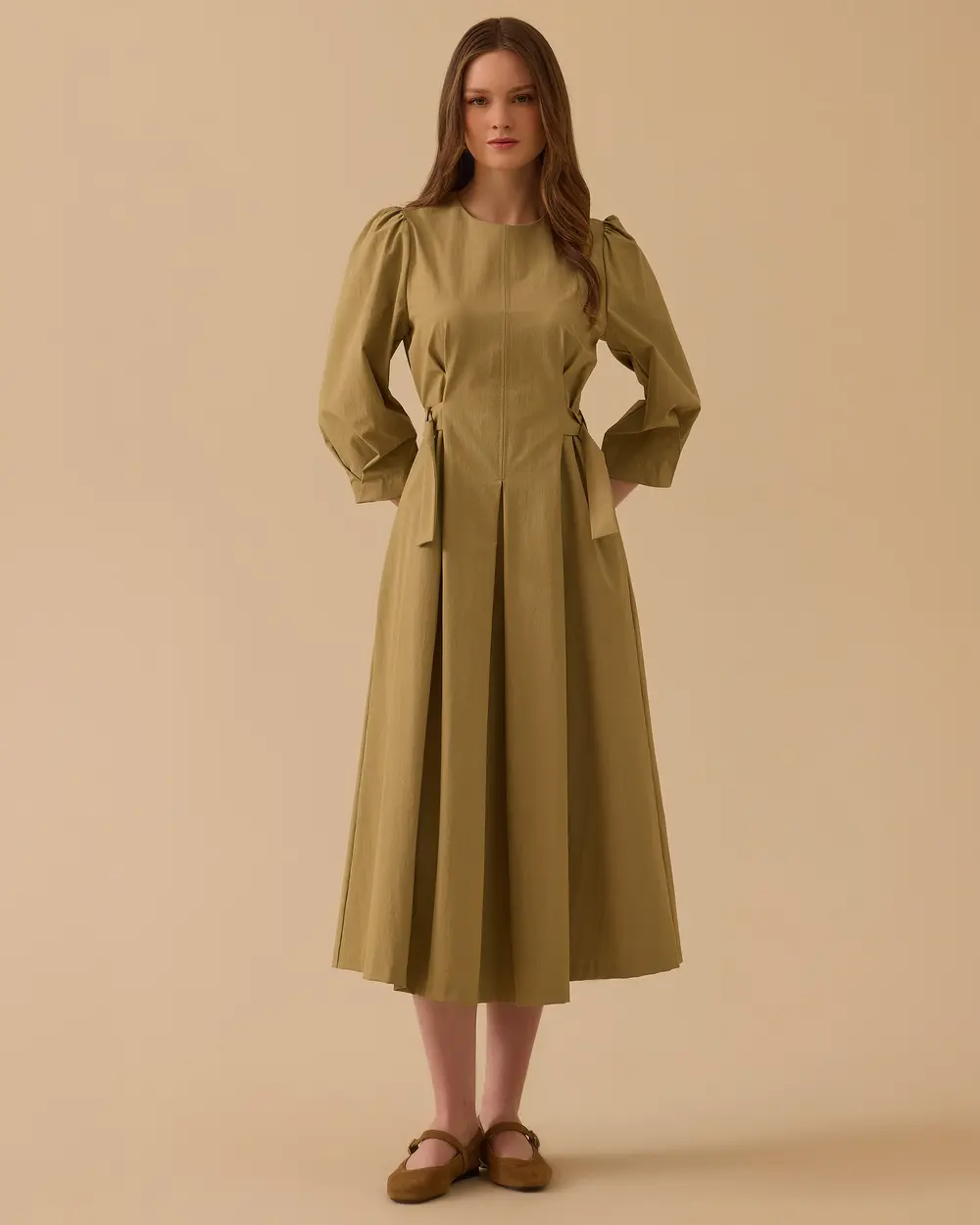 Bel Ayarlamalı Midi Elbise