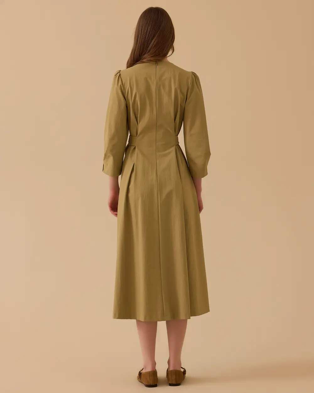 Bel Ayarlamalı Midi Elbise