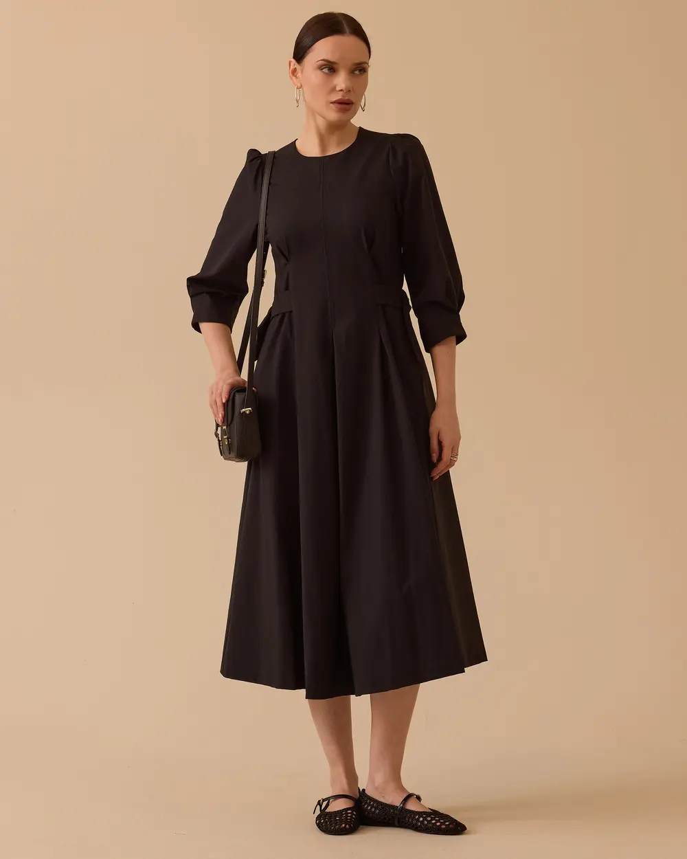 Bel Ayarlamalı Midi Elbise