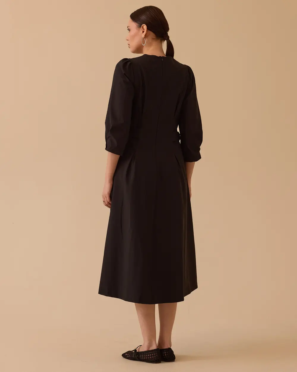 Bel Ayarlamalı Midi Elbise