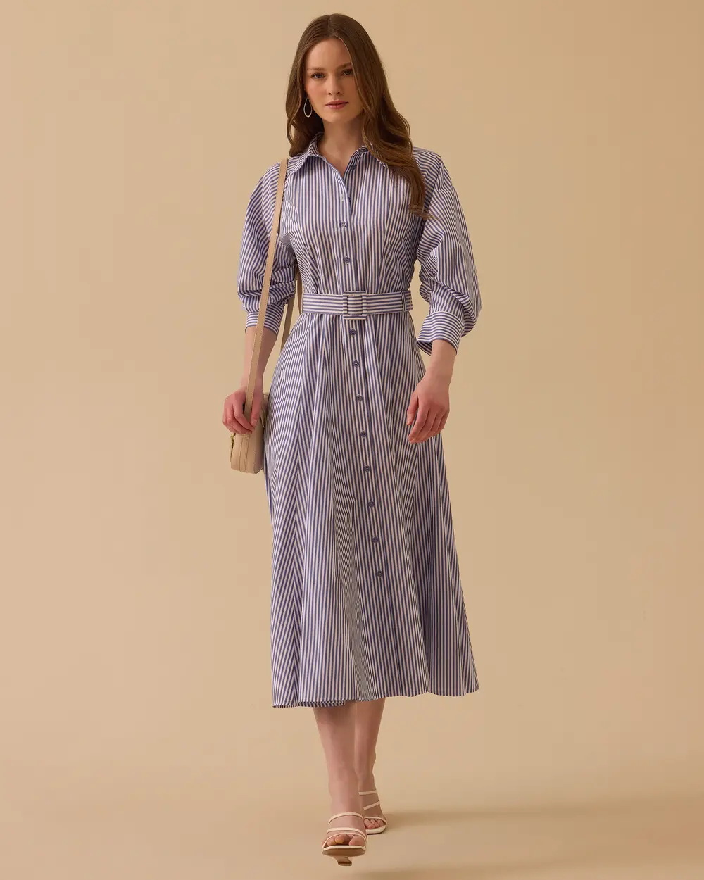 Kemerli Kol Büzgülü Elbise