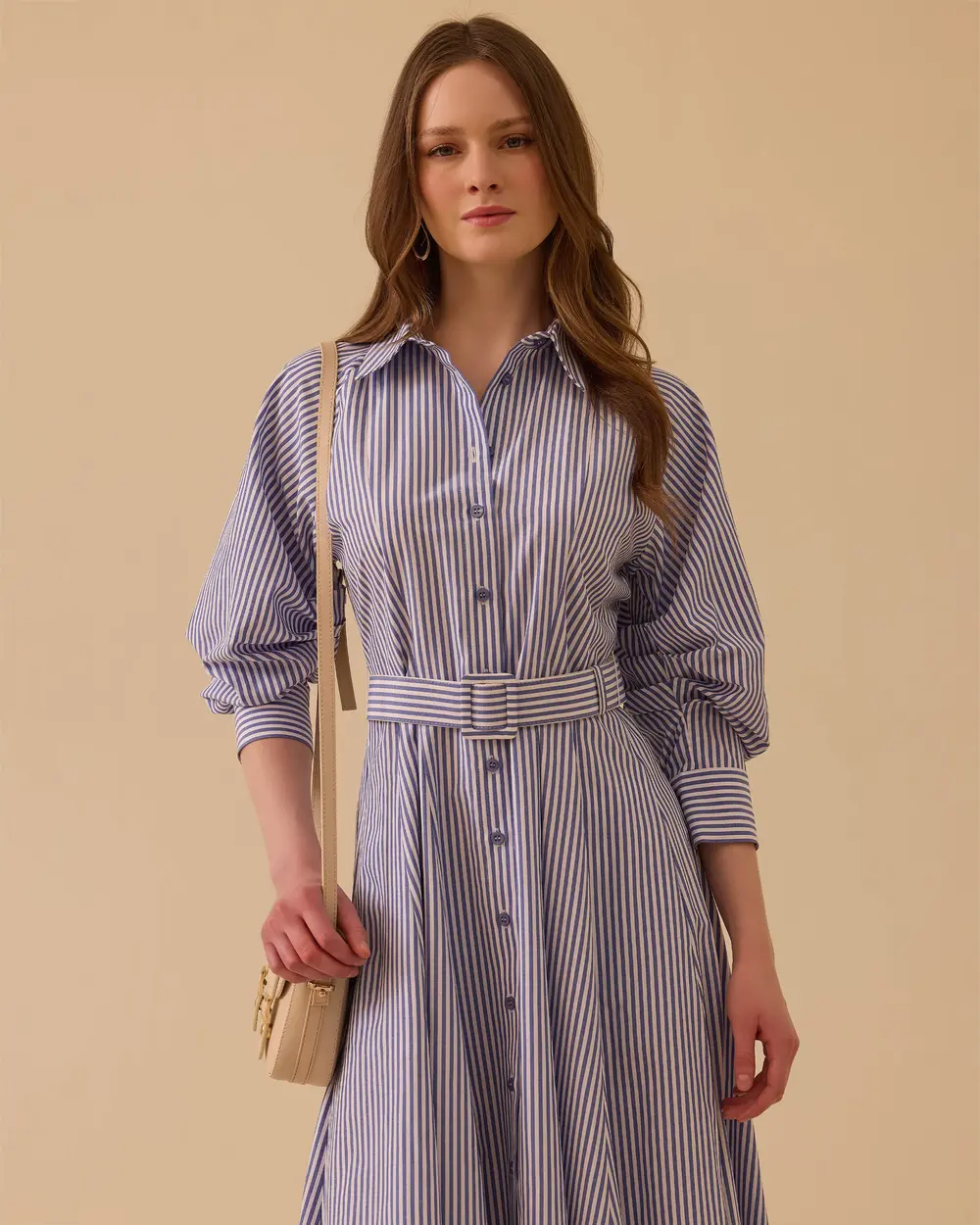 Kemerli Kol Büzgülü Elbise