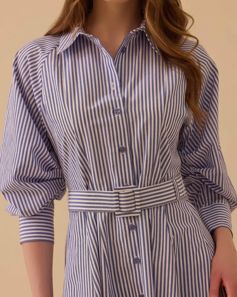 Kemerli Kol Büzgülü Elbise