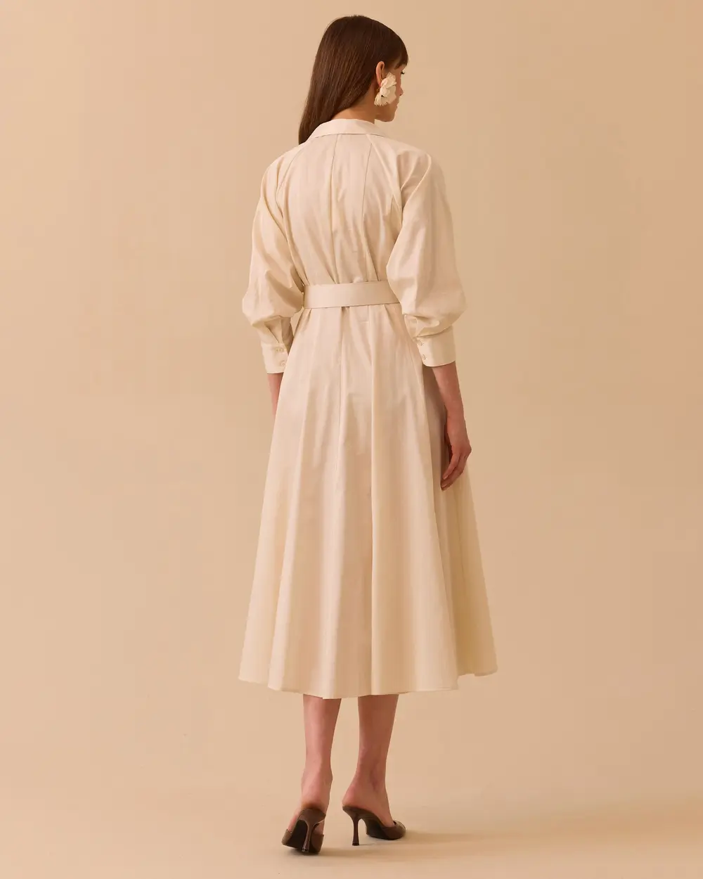 Belted Sleeve Shirred Dress