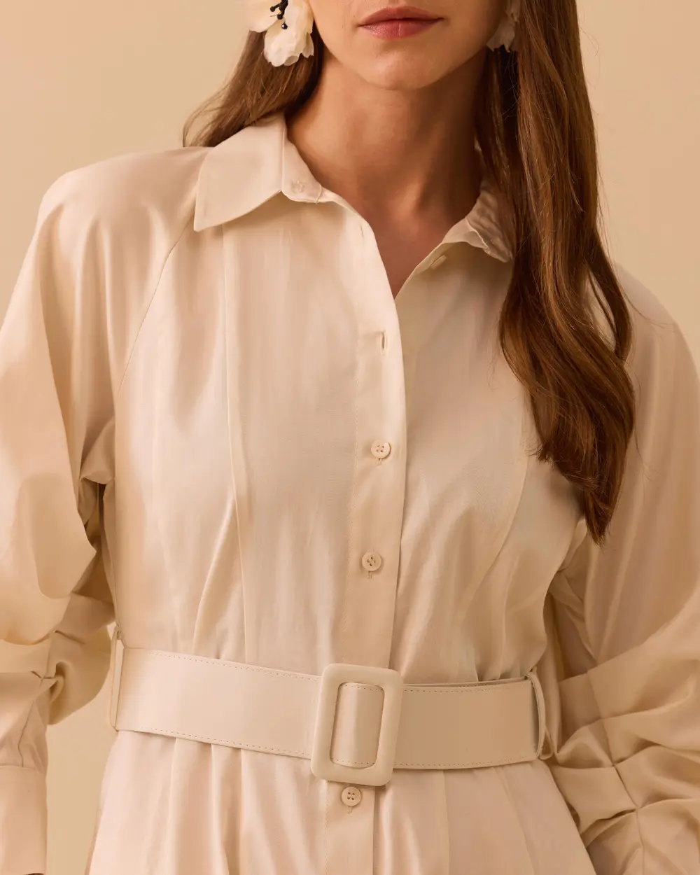 Belted Sleeve Shirred Dress